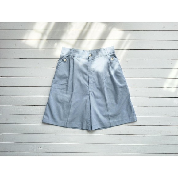 Fancy Props 80s vtg high waist cottagecore blue white striped cotton shorts - Picture 1 of 4